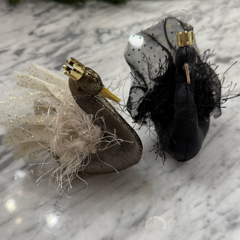 NWT Beautiful Metallic Black and Gold Swan Ornament Set